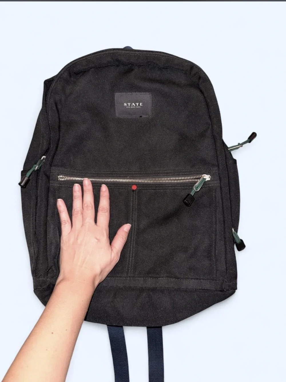 STATE Black Canvas Backpack with Silver Zipper Accent